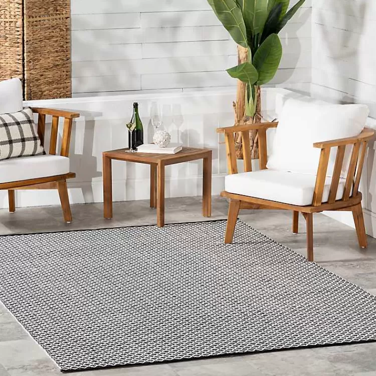 Alfombra de Exterior y Interior con Diseño Celosía Clásico - 1.20x1.80m en Blanco y Negro | Resistente a la Intemperie | Disponible en Kirklands - ¡Precio Imbatible!