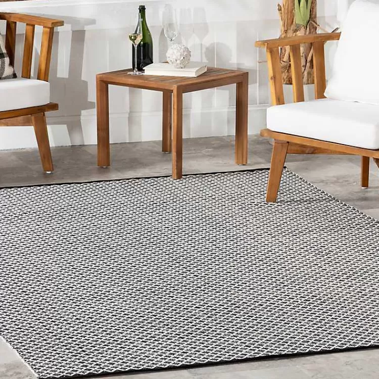 Alfombra de Exterior y Interior con Diseño Celosía Clásico - 1.20x1.80m en Blanco y Negro | Resistente a la Intemperie | Disponible en Kirklands - ¡Precio Imbatible!