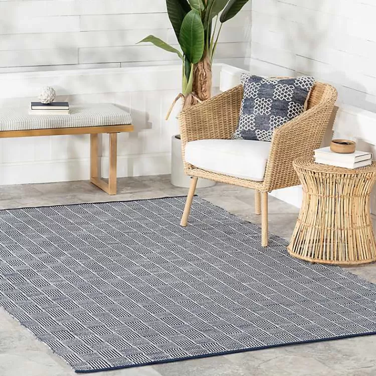 Alfombra Versátil de Cuadros Azul Marino y Marfil para Interior/Exterior - Tamaño 6x9 Pies | Oferta Especial en Decoración Hogareña