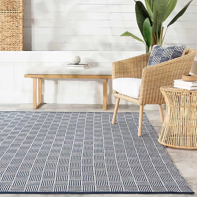 Alfombra Versátil de Cuadros Azul Marino y Marfil para Interior/Exterior - Tamaño 6x9 Pies | Oferta Especial en Decoración Hogareña