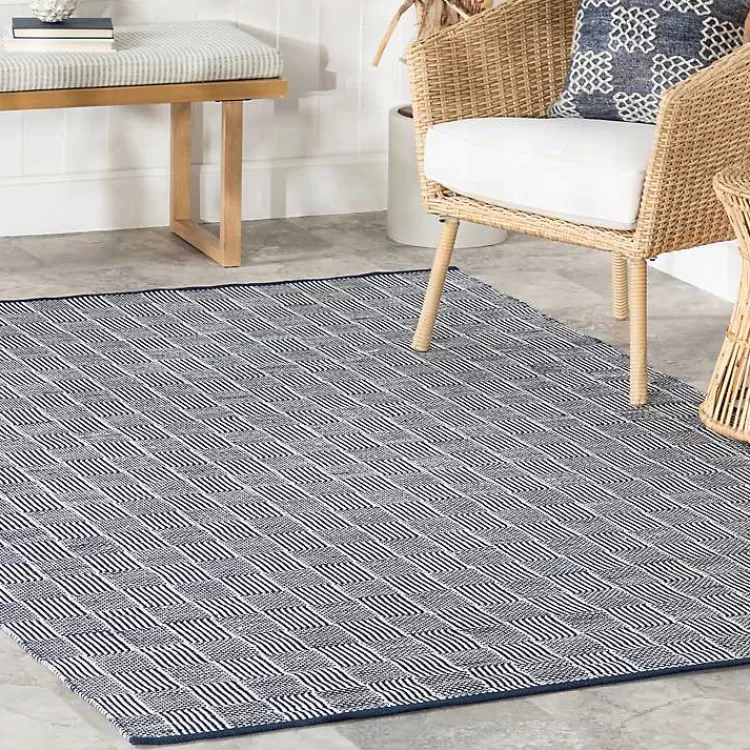 Alfombra Versátil de Cuadros Azul Marino y Marfil para Interior/Exterior - Tamaño 6x9 Pies | Oferta Especial en Decoración Hogareña