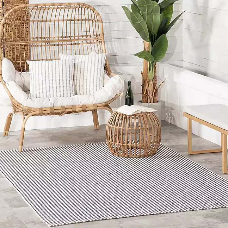 Alfombra Decorativa de Rayas Azules y Blancas - Resistente para Interiores y Exteriores (152x244 cm) - Oferta Especial en Muebles Kirklands