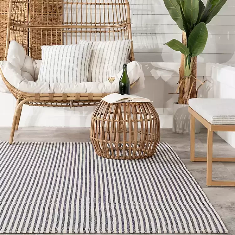 Alfombra Decorativa de Rayas Azules y Blancas - Resistente para Interiores y Exteriores (152x244 cm) - Oferta Especial en Muebles Kirklands