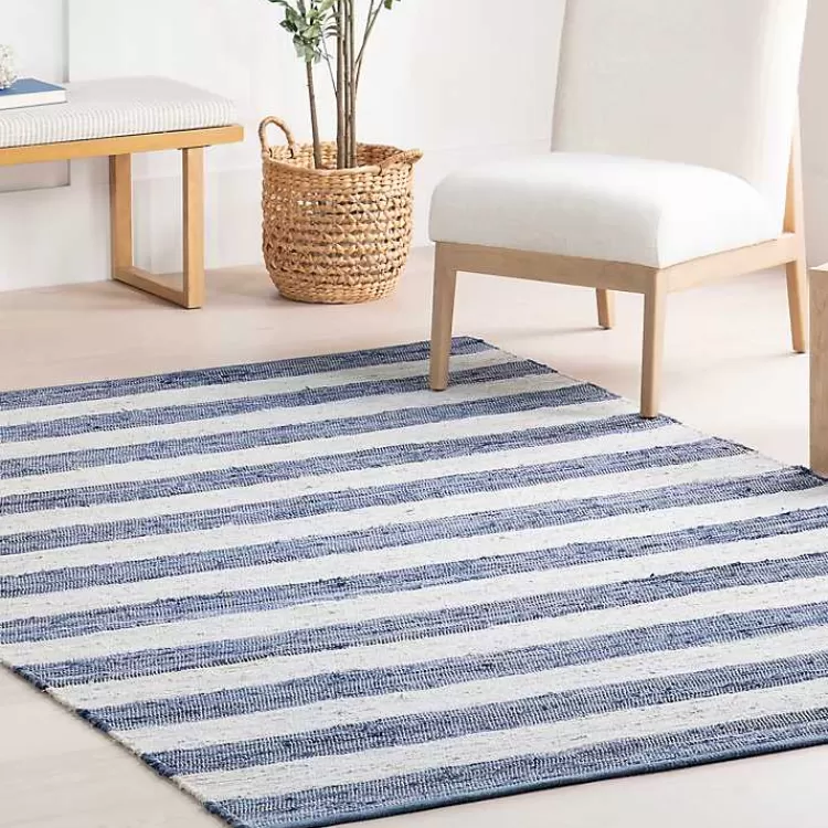 Alfombra de Rayas Azules y Blancas para Interior y Exterior - Tamaño 2x3 metros | Diseño Moderno Kirklands | Oferta Especial en Decoración para Hogar