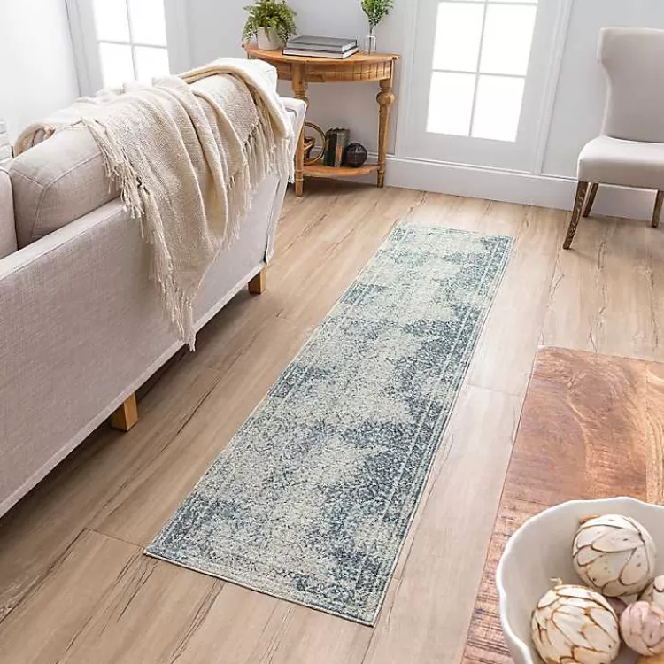 Alfombra Decorativa Blackwell para Pasillo en Azul Suave y Crema, Medidas 2x10 Pies - Diseño Elegante de Kirklands Home