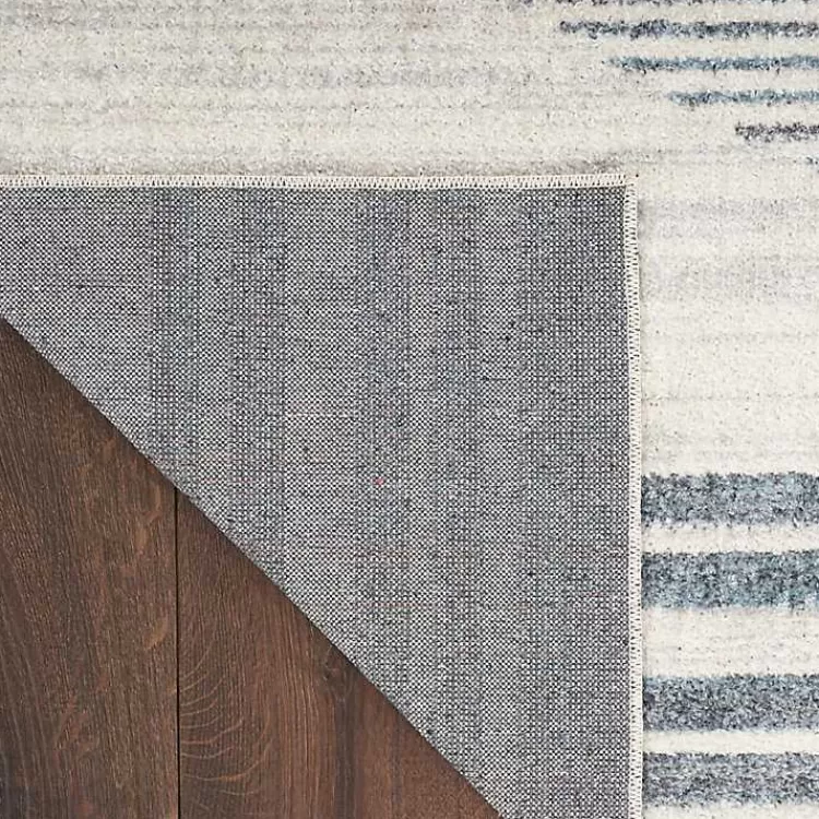 Alfombra Decorativa Marfil y Azul con Motivo Lunar - Diseño Lineal Moderno, Medidas 2x8 Pies - Colección Exclusiva Kirklands