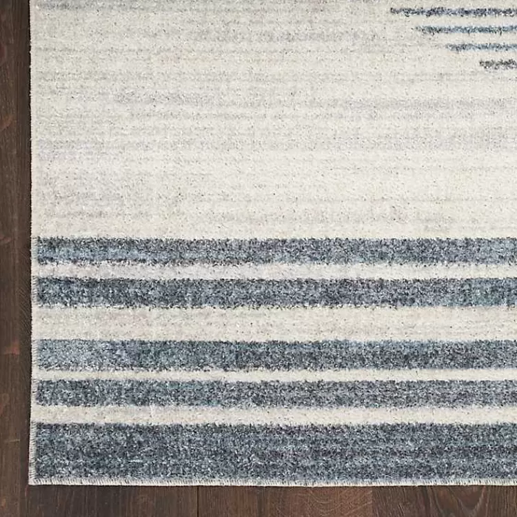 Alfombra Decorativa Marfil y Azul con Motivo Lunar - Diseño Lineal Moderno, Medidas 2x8 Pies - Colección Exclusiva Kirklands
