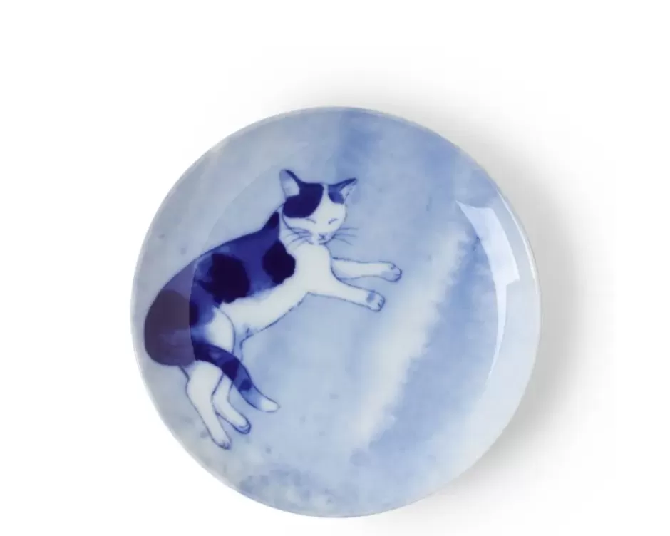 Plato Relajante para Gatos Azul Marino - Colección MIYA, Diseño Minimalista con Arte Hogareño