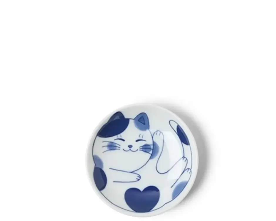 Juego de 4 Platos Decorativos Miya con Gatitos Azules - Fuente para Salsas de 9.5 cm - Diseño Encantador para Cocina Moderna