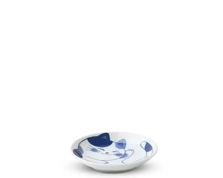 Juego de 4 Platos Decorativos Miya con Gatitos Azules - Fuente para Salsas de 9.5 cm - Diseño Encantador para Cocina Moderna