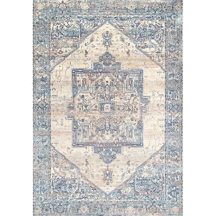 Alfombra Elegante Azul con Medallón y Flecos, 1.52x2.44m - Diseño Exclusivo para Hogar Kirklands