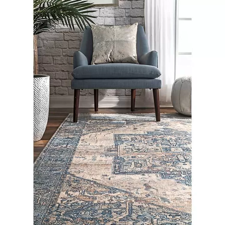 Alfombra Elegante Azul con Medallón y Flecos, 1.52x2.44m - Diseño Exclusivo para Hogar Kirklands