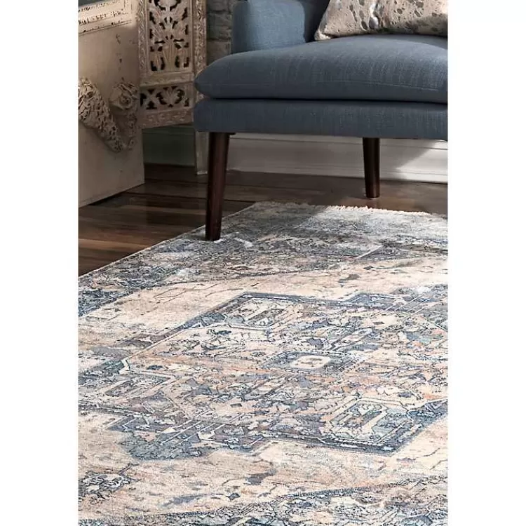 Alfombra Elegante Azul con Medallón y Flecos, 1.52x2.44m - Diseño Exclusivo para Hogar Kirklands