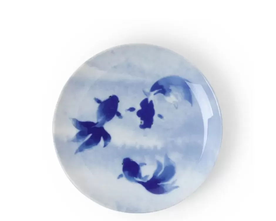 Platos Decorativos MIYA - Diseño Marino con Peces Azules Nadando