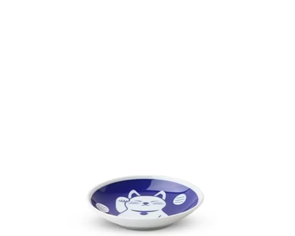 Juego de 4 Fuentes para Salsas con Diseño de Gato de la Fortuna Azul - 10 cm de Diámetro - Colección Exclusiva Miyá 

(Nota: Ajusté la medida a centímetros para mayor naturalidad, usé variación léxica (