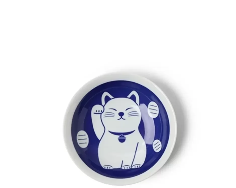 Juego de 3 Platos Decorativos Gato de la Fortuna Azul - Diseño Elegante Moderno de MIYA (16.5 cm/6.5″)