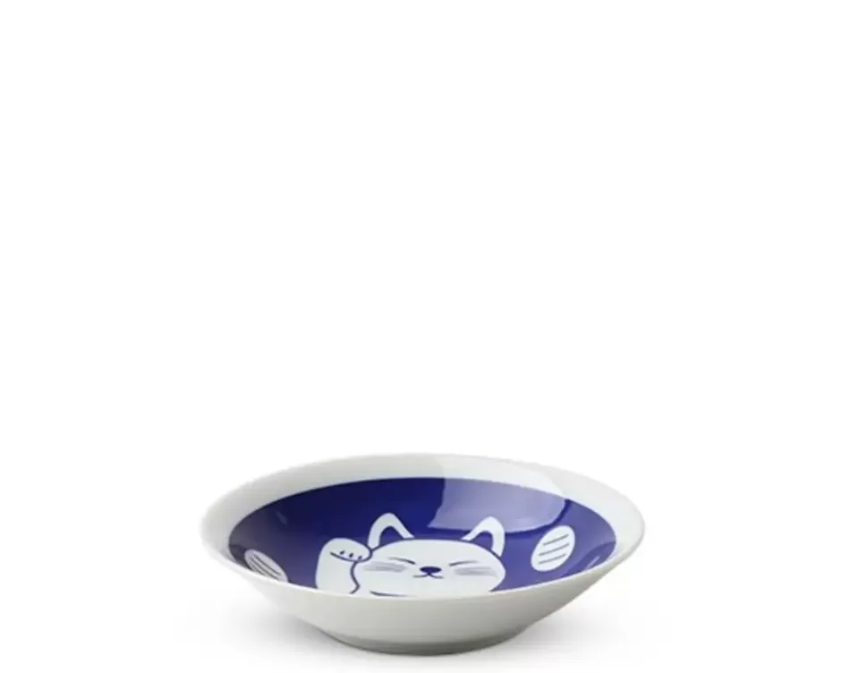 Juego de 3 Platos Decorativos Gato de la Fortuna Azul - Diseño Elegante Moderno de MIYA (16.5 cm/6.5″)