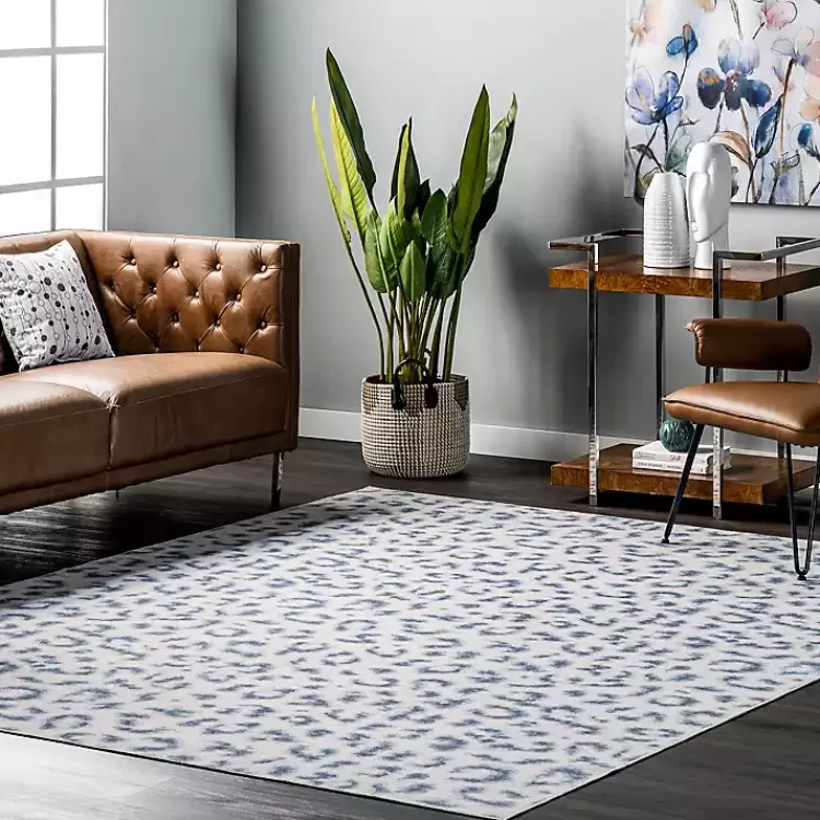 Alfombra Lavable Kirklands Home - Estilo Moderno con Motivos de Leopardo Azul | Tamaño 1.5x2.4m | Diseño Único para Salas y Dormitorios | Novedad en Decoración de Interiores