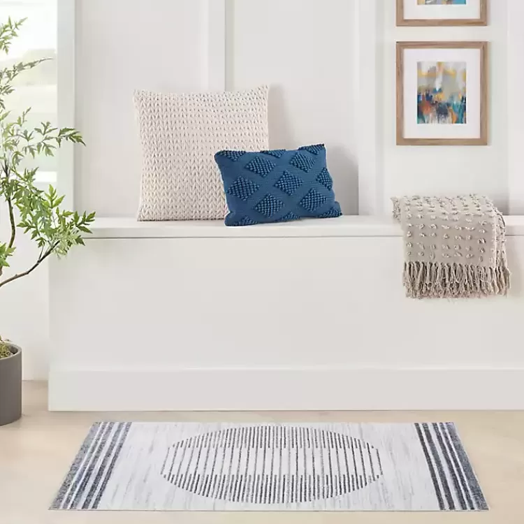 Alfombra Lavable 4x6 Pies - Diseño Esfera Lineal en Azul, Estilo Moderno | Kirklands - Ofertas Hogar