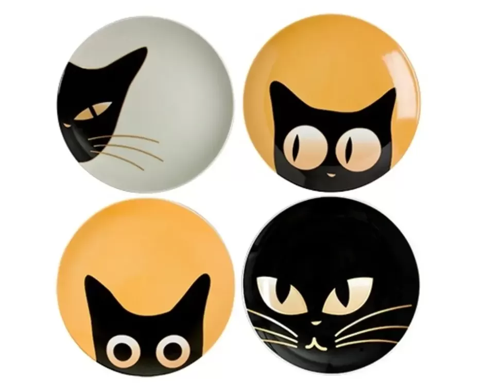 Juego de Platos Postreros con Diseño Felino - 16.5 cm | Colección Moderna Miya