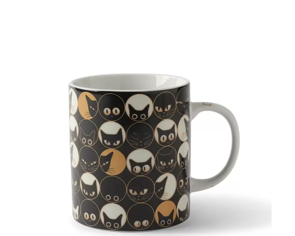 Taza de cerámica con diseño Ojos de Gato - Capacidad 236ml - Marca MIYA en color negro elegante