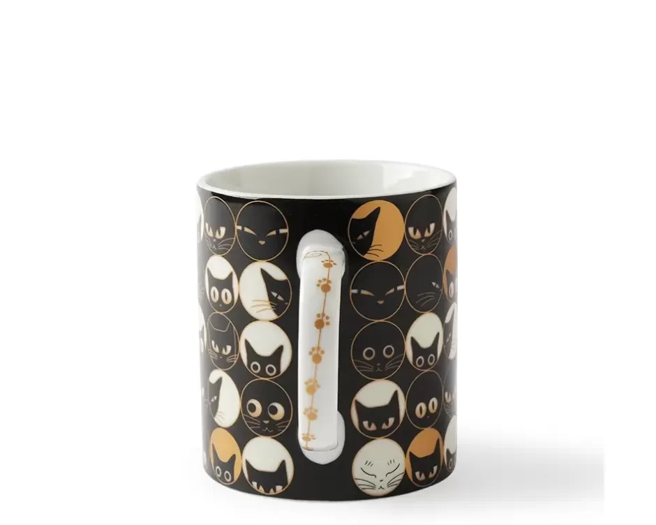 Taza de cerámica con diseño Ojos de Gato - Capacidad 236ml - Marca MIYA en color negro elegante