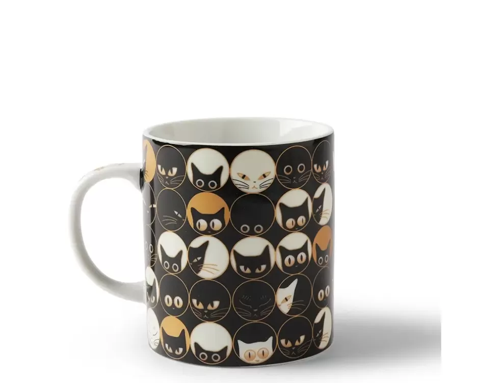 Taza de cerámica con diseño Ojos de Gato - Capacidad 236ml - Marca MIYA en color negro elegante