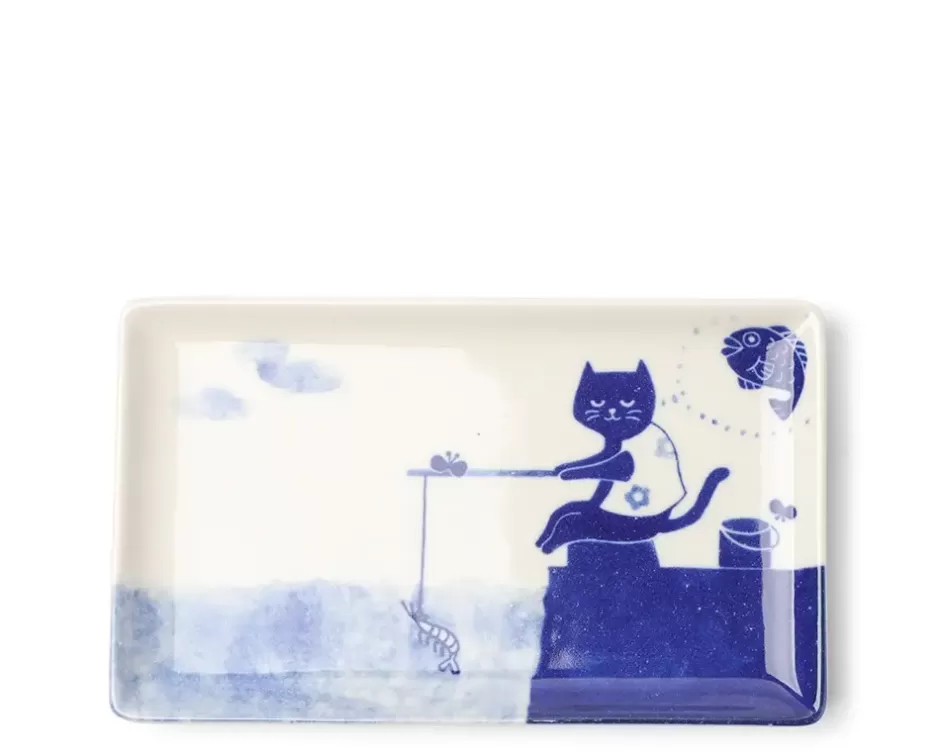 Platos Decorativos Miya - Gatito Pesquero con Diseño Pintado a Mano | Colección Costera