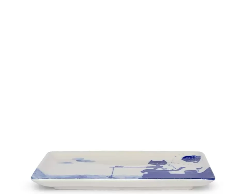 Platos Decorativos Miya - Gatito Pesquero con Diseño Pintado a Mano | Colección Costera