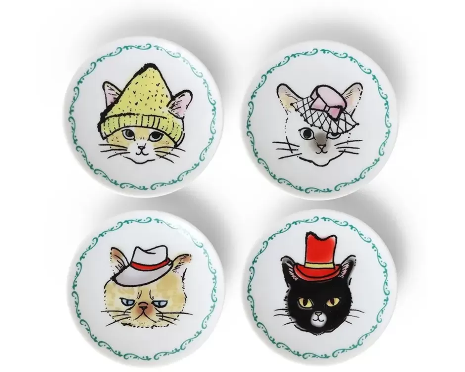 Juego de Platitos Decorativos: Gatitos con Sombreros por MIYA - Diseño Exclusivo para Amantes de Felinos