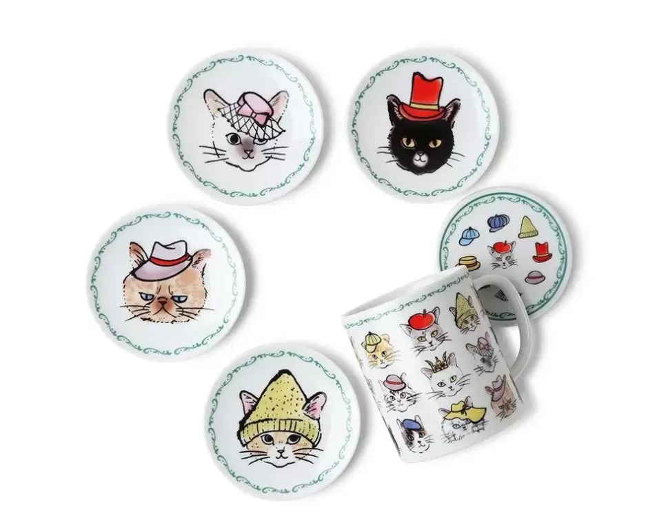 Juego de Platitos Decorativos: Gatitos con Sombreros por MIYA - Diseño Exclusivo para Amantes de Felinos