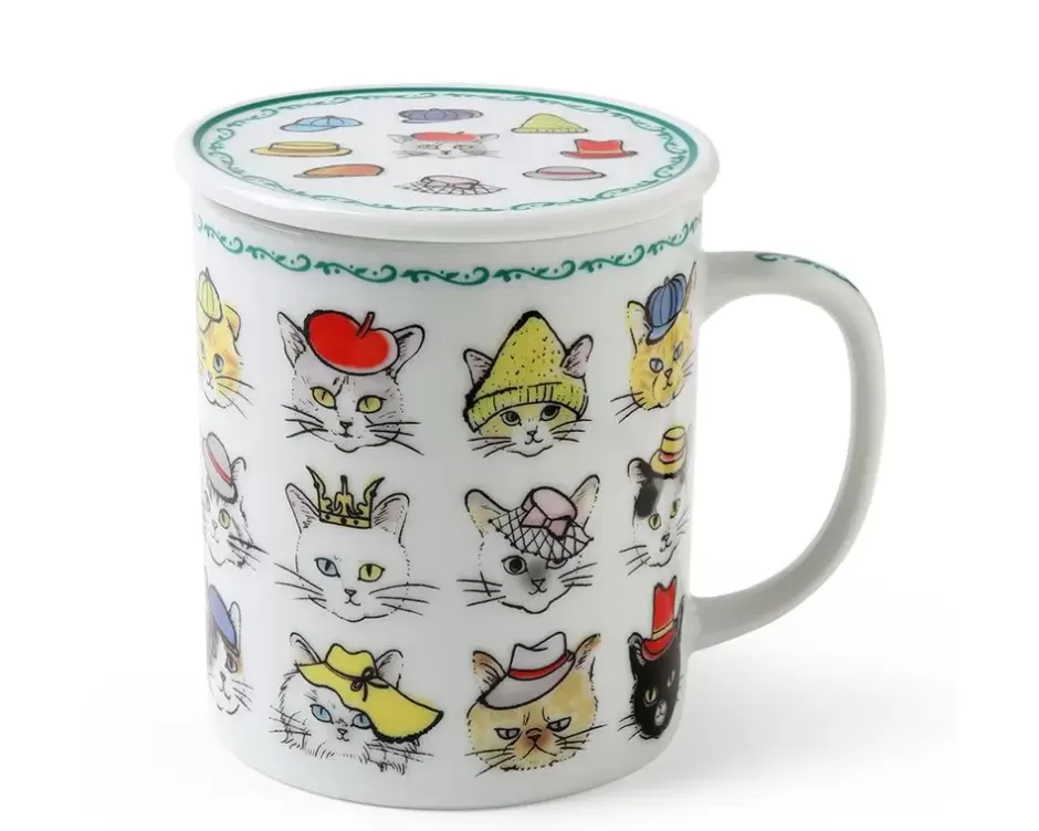 Taza con diseño de gatos divertidos y gorros - Incluye tapa ajustable - Colección exclusiva de MIYA