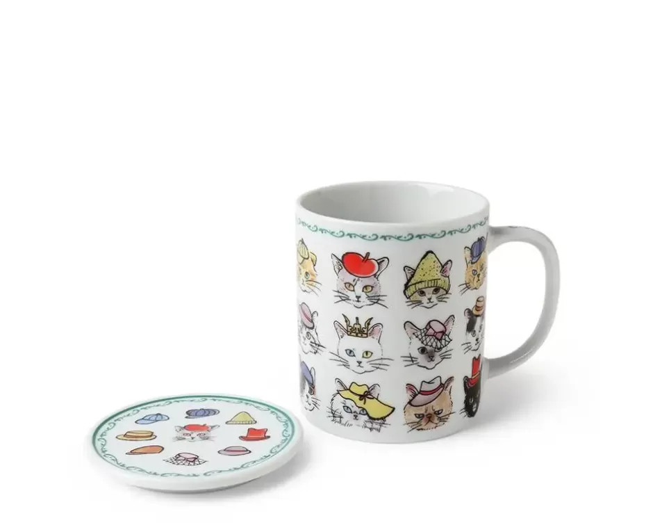 Taza con diseño de gatos divertidos y gorros - Incluye tapa ajustable - Colección exclusiva de MIYA