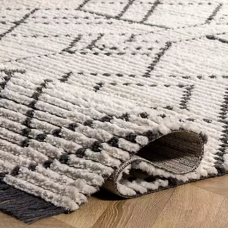 Alfombra moderna con diseño de diamantes geométricos en beige y flecos decorativos - Tamaño 7x10 pies, perfecta para salas - Oferta exclusiva en tapetes para el hogar