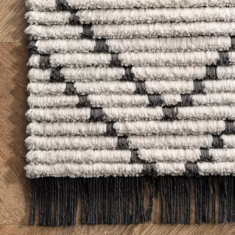 Alfombra moderna con diseño de diamantes geométricos en beige y flecos decorativos - Tamaño 7x10 pies, perfecta para salas - Oferta exclusiva en tapetes para el hogar