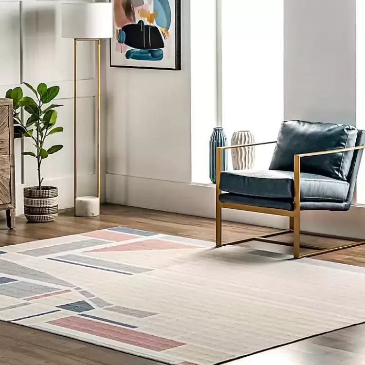 Alfombra Lavable Moderna en Beige con Diseños Geométricos - Tamaño 2.40x3.00m ¡Oferta Flash en Decoración Kirklands!