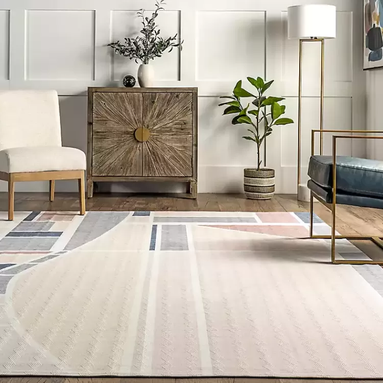 Alfombra Lavable Moderna en Beige con Diseños Geométricos - Tamaño 2.40x3.00m ¡Oferta Flash en Decoración Kirklands!