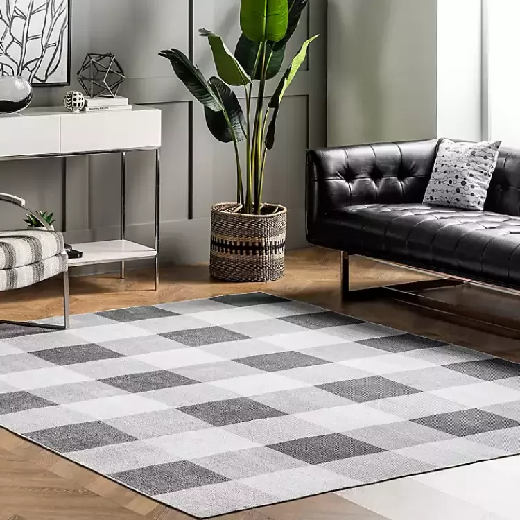 Alfombra Lavable de Diseño Cuadros Búfalo - Gris Invierno 1.20x1.80m | Tapiz Duradero para Salón | Colección Exclusiva Kirklands