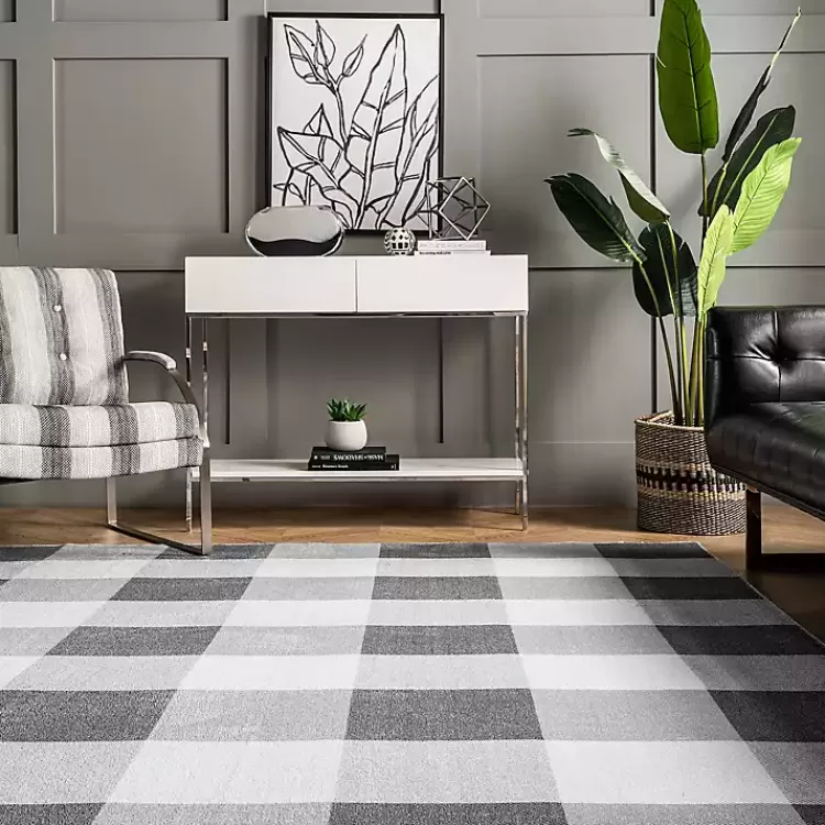 Alfombra Lavable de Diseño Cuadros Búfalo - Gris Invierno 1.20x1.80m | Tapiz Duradero para Salón | Colección Exclusiva Kirklands