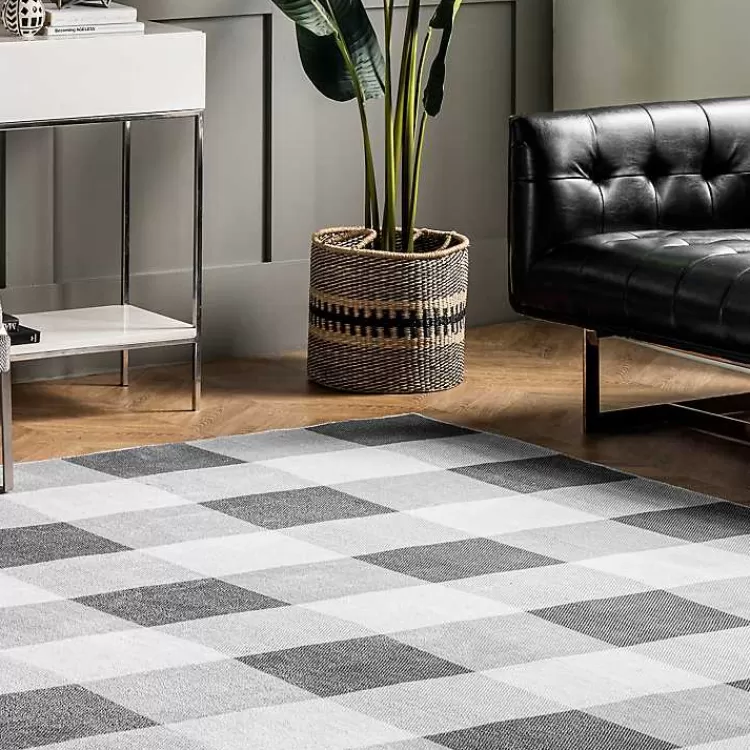 Alfombra Lavable de Diseño Cuadros Búfalo - Gris Invierno 1.20x1.80m | Tapiz Duradero para Salón | Colección Exclusiva Kirklands