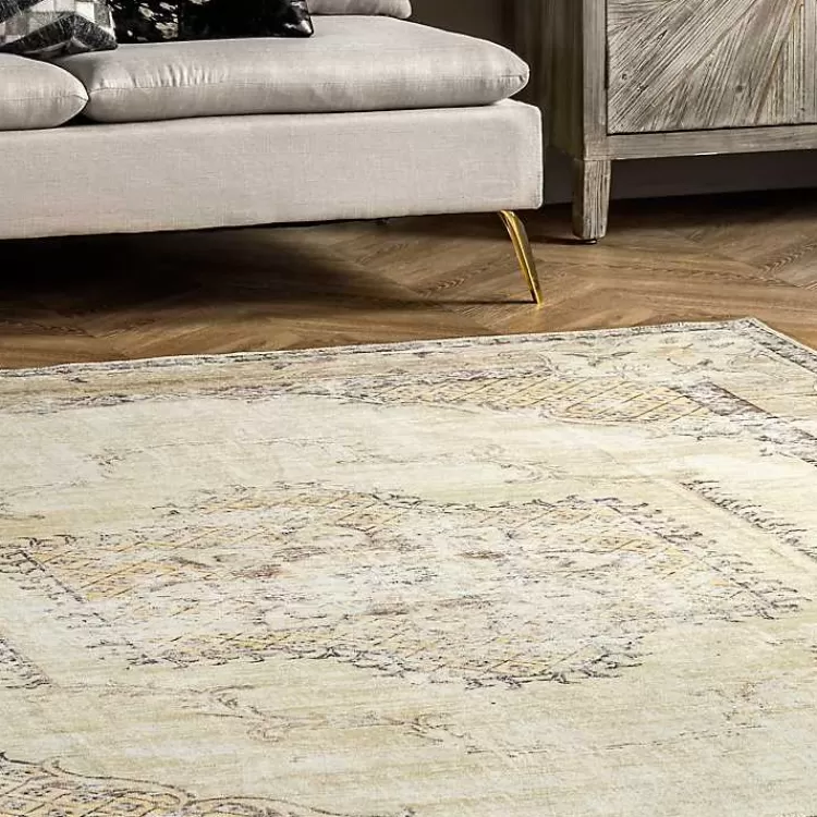 Oferta Flash de Hogar Kirklands - Alfombra Lavable con Diseño de Medallón Desgastado en Gris, Medidas 2.44x1.52m, Perfecta para Espacios Modernos