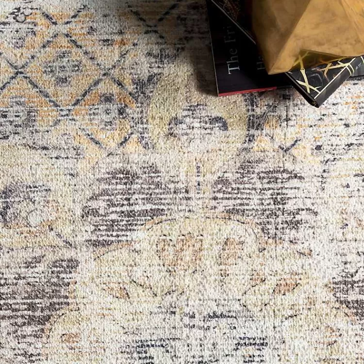 Oferta Flash de Hogar Kirklands - Alfombra Lavable con Diseño de Medallón Desgastado en Gris, Medidas 2.44x1.52m, Perfecta para Espacios Modernos