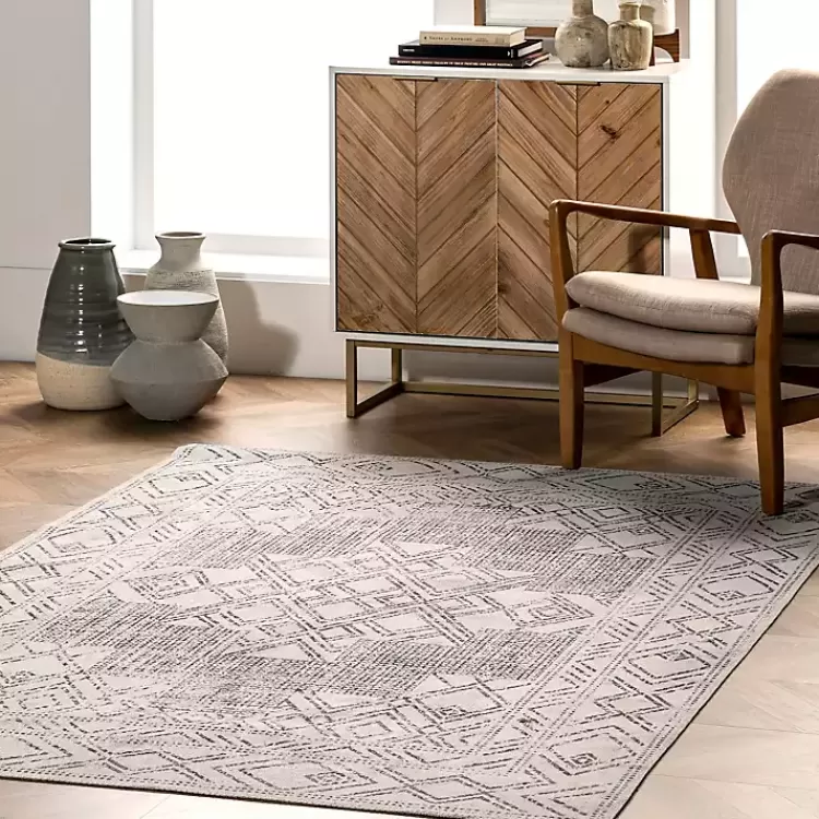 Alfombra moderna lavable 4x6 pies - Diseño geométrico con medallón gris para salas elegantes | Oferta especial en decoración Kirklands