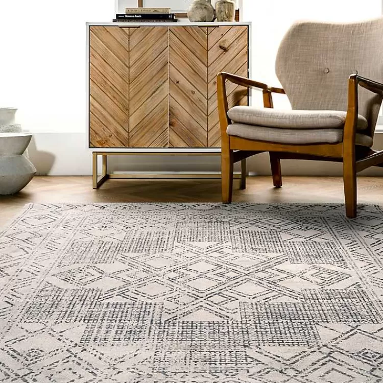 Alfombra moderna lavable 4x6 pies - Diseño geométrico con medallón gris para salas elegantes | Oferta especial en decoración Kirklands