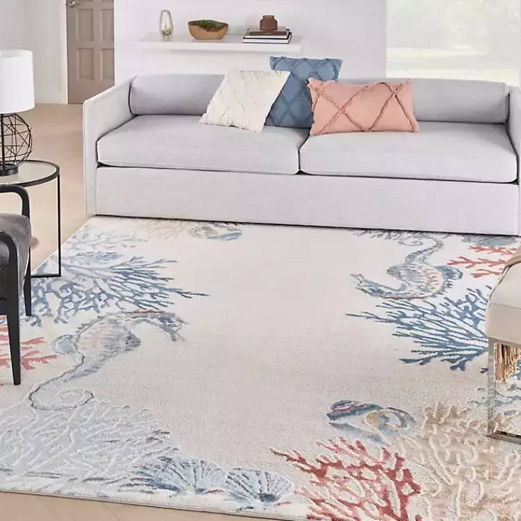 Alfombra Oceánica en Tonos Marfil - Diseño Relajante de Paraíso Submarino, Medidas 2.10x2.70m | Promoción Especial Hogar Kirklands