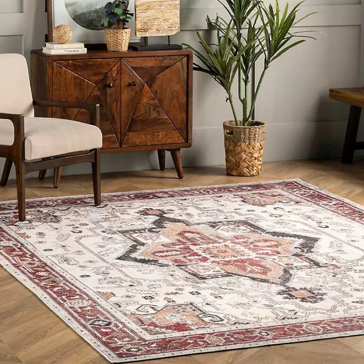 Alfombra Miley de 5x8 pies - Diseño Tradicional con Medallón y Elegancia Duradera, Lavable a Máquina - Colección Hogar Kirklands