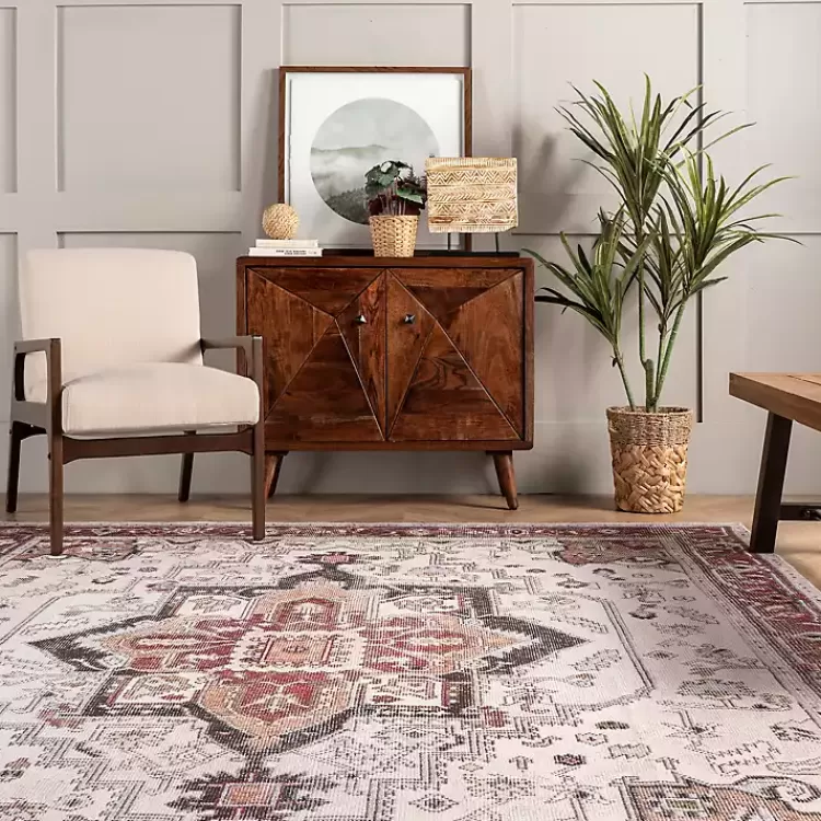 Alfombra Miley de 5x8 pies - Diseño Tradicional con Medallón y Elegancia Duradera, Lavable a Máquina - Colección Hogar Kirklands