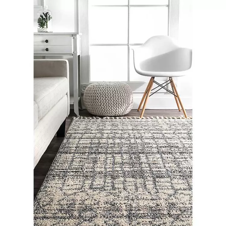 Alfombra marroquí tejida a mano con borlas decorativas - Tamaño 5x8 pies (ideal para salas o dormitorios) - Estilo bohemio acogedor y diseño étnico único