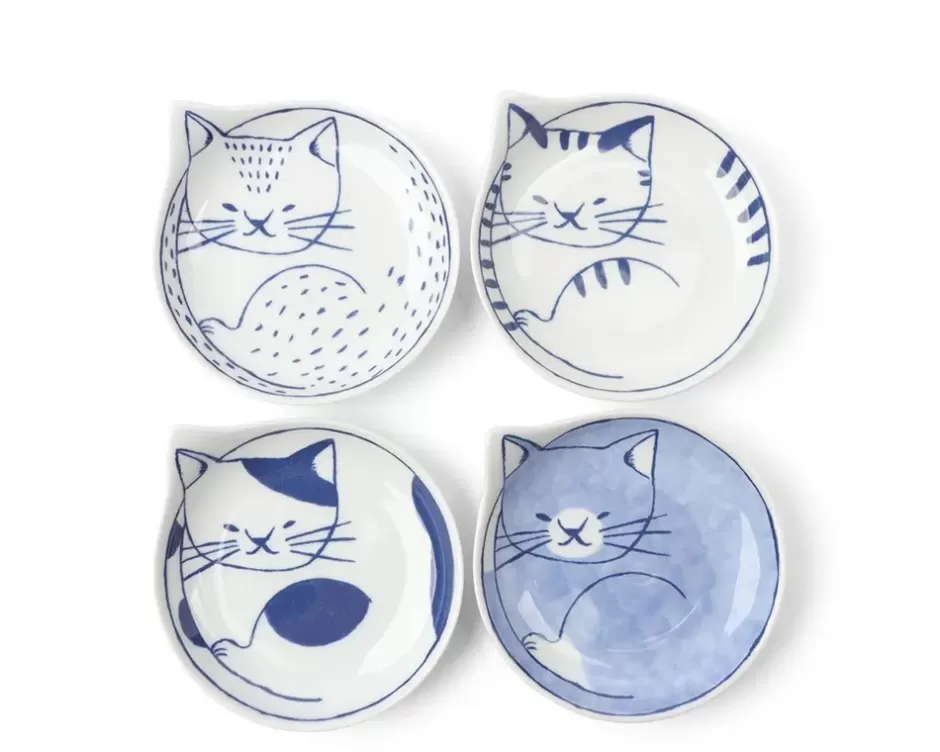 Juego de 4 Platos para Gatos Nekotori – Diseño Divertido de 11 cm, Colección Exclusiva MIYA