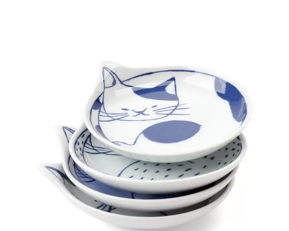 Juego de 4 Platos para Gatos Nekotori – Diseño Divertido de 11 cm, Colección Exclusiva MIYA